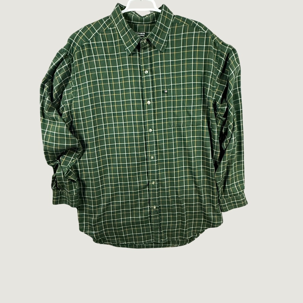 Polo Jeans Co Ralph Lauren XL Green Plaid Button Front Shirt 100% Cotton Mens
